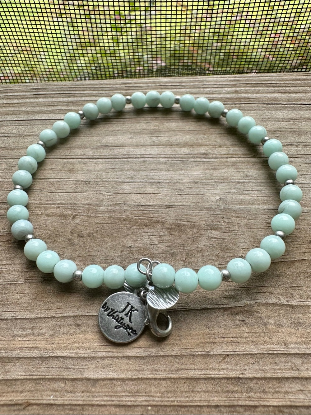 JK Designs Pale Mint Bead Bracelet with Silver Accents
